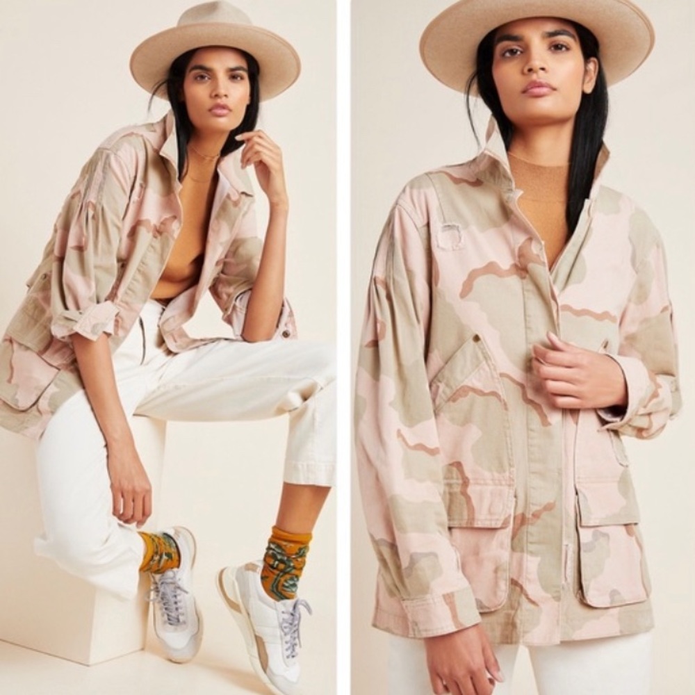 🤎🩷ANTHROPOLOGIE Lida Pink Camo Utility Jacket - Like New!
